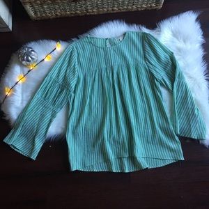 Micheal Kors Stripped Bell Sleeve Top Sz L